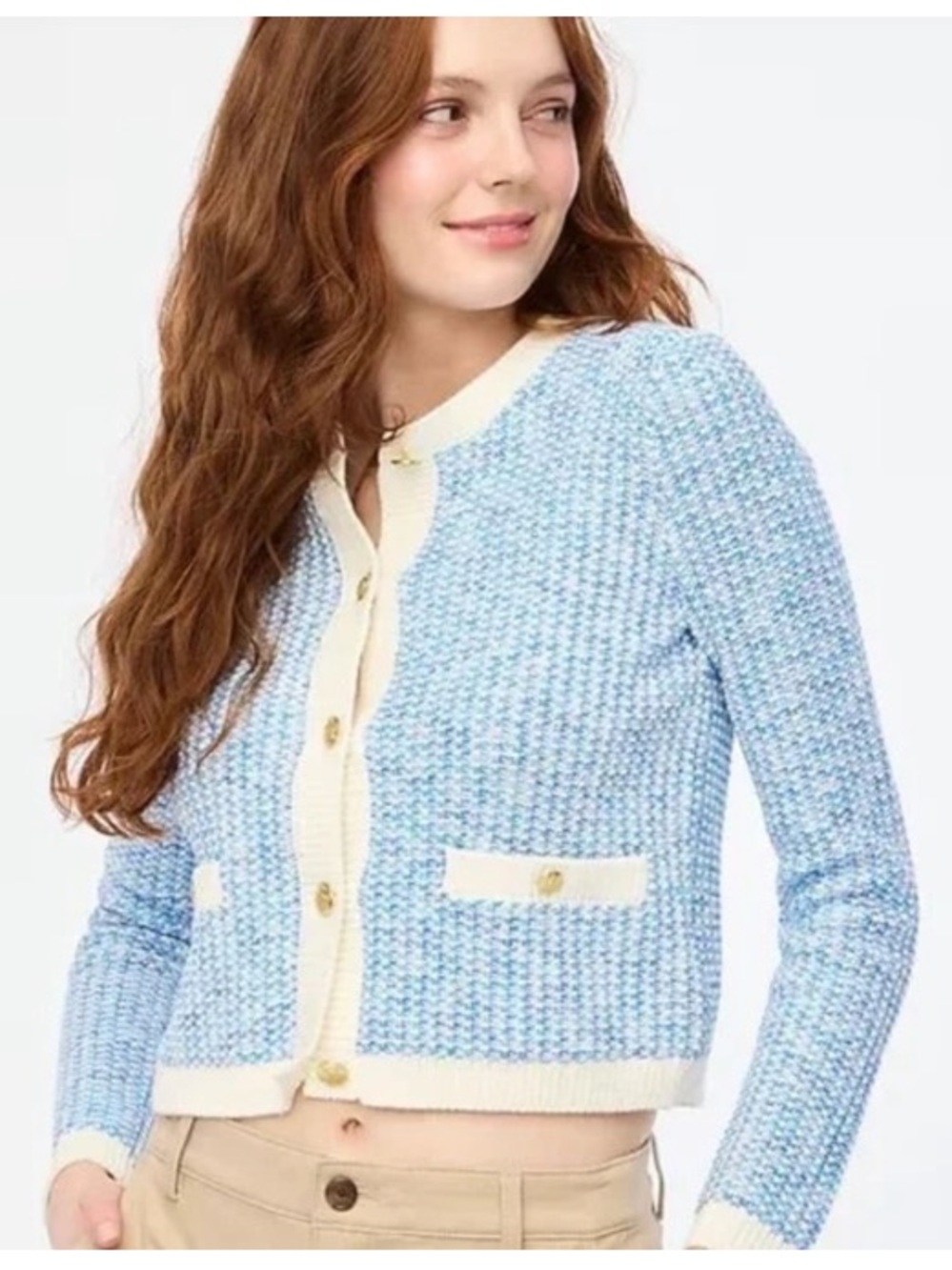 J. Crew Popcorn Stitch Lady Jacket Crewneck Knit Cardigan Preppy Blue Small - Picture 10 of 10